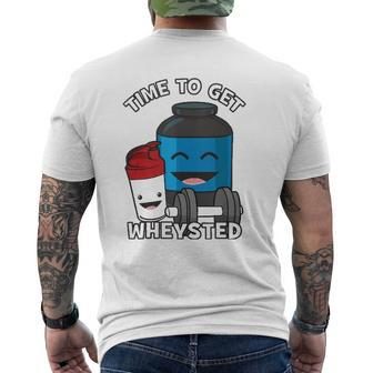 Time To Get Wheysted Protein Shake Cartoon Gym Tank Top Mens Back Print T-shirt | Mazezy