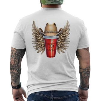 Tobi Red Solo Cup With Wings Cowboy Hat Men's T-shirt Back Print - Seseable