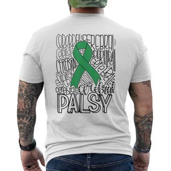Typography Green Ribbon Cerebral Palsy Cp Awareness Support Men's T-shirt Back Print - Seseable