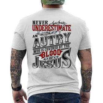 Never Underestimate Autry Family Name Men's T-shirt Back Print - Seseable