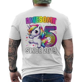 Unicorn 5Th Birthday 5 Year Old Unicorn Party Girls Outfit Men's T-shirt Back Print | Mazezy