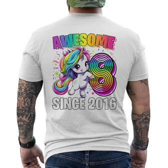 Unicorn 8Th Birthday 8 Year Old Unicorn Party Girls Outfit Men's T-shirt Back Print - Seseable