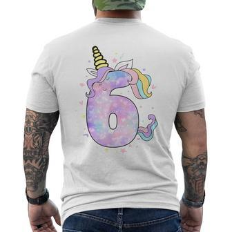 Unicorn Birthday For Girls Outfit 6Th Six Year Old Men's T-shirt Back Print - Monsterry