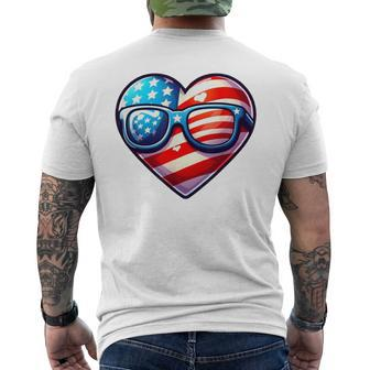 Usa Flag Heart Glasses Patriotic Armed Forces Memorial Day Men's T-shirt Back Print - Monsterry CA
