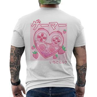 Video Gamer Japanese Kawaii Strawberry Milk Anime Aesthetic Men's T-shirt Back Print - Thegiftio UK