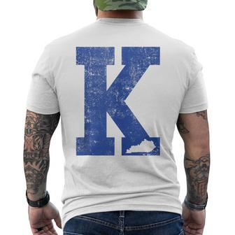 Vintage Blue Letter K Kentucky Men's T-shirt Back Print - Seseable