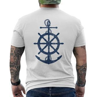 Vintage Distressed Sail Boating Nautical Grungy Navy Anchor Men's T-shirt Back Print - Seseable