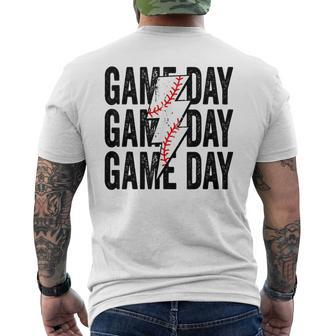 Vintage Game Day Baseball Lightning Bolt Team Sport Men's T-shirt Back Print | Mazezy