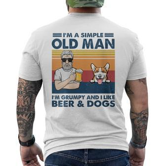 Vintage Grumpy Old Man Like Beer And Dogs Red Corgi Grandpa Men's T-shirt Back Print - Monsterry
