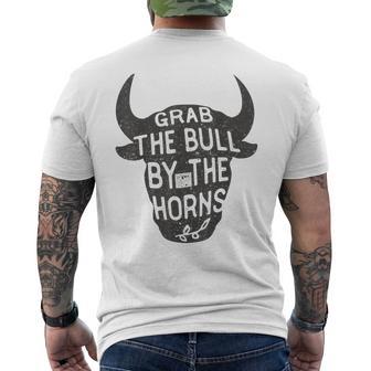 Vintage Inspiration Grab Bull Horns Rodeo Cow Riding Men's T-shirt Back Print - Monsterry AU