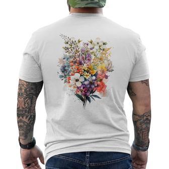 Vintage Inspired Watercolor Flowers Botanical Cute Men's T-shirt Back Print - Monsterry AU