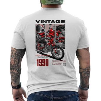 Vintage Motorcycle Bikers Motorbike Birthday Born In 1990 Men's T-shirt Back Print - Monsterry