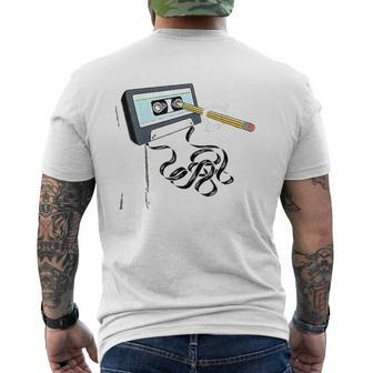 Vintage Music 80S 90S With Pencil Winding Up A Cassette Tape Mens Back Print T-shirt - Thegiftio UK