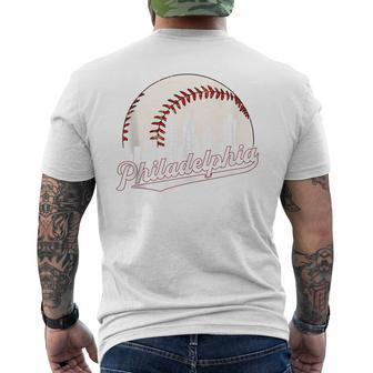 Vintage Philadelphia Philly Cityscape Baseball Skyline Old Men's T-shirt Back Print - Monsterry
