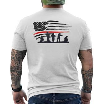 Vintage Thin Red Line Firefighter American Flag Men's T-shirt Back Print - Monsterry AU