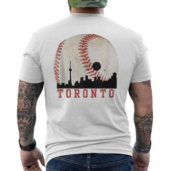 Vintage Toronto Cityscape Travel Theme With Baseball Graphic Men's T-shirt Back Print - Monsterry