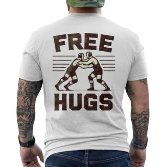 Vintage Wrestler Free Hugs Humor Wrestling Match Men's T-shirt Back Print - Monsterry CA