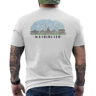 Washington Dc Skyline T In Multi Color Watercolors Men's T-shirt Back Print - Monsterry