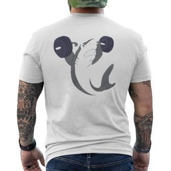 Weightlifing Shark Barbell Workout Gym Weightlifter Mens Back Print T-shirt | Mazezy
