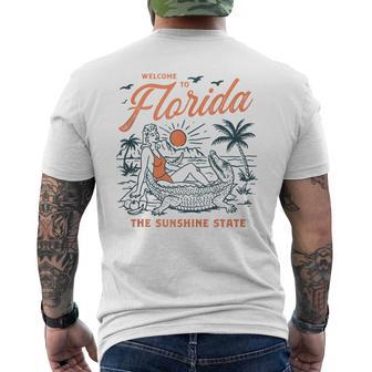 Welcome To Florida Vintage Gator Beach Sunshine State Men's T-shirt Back Print - Monsterry