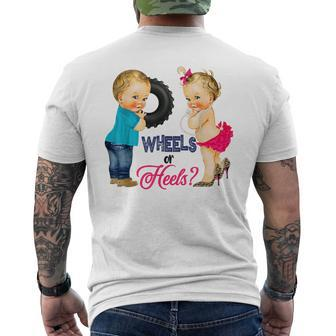 Wheels Or Heels Cute Babies Baby Shower Men's T-shirt Back Print - Monsterry AU