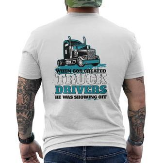 When God Created Truck Drivers Mens Back Print T-shirt | Mazezy