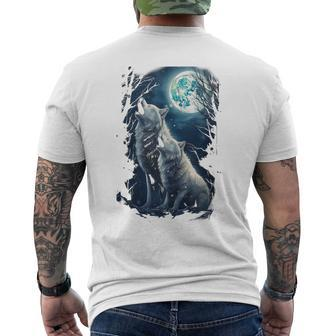 White Wolves Howling At Moon Vintage Wolf Lover Men's T-shirt Back Print - Monsterry DE