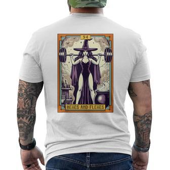 Witch Workout Fitness Deadlifting Hexes & Flexes Tarot Card Men's T-shirt Back Print - Seseable