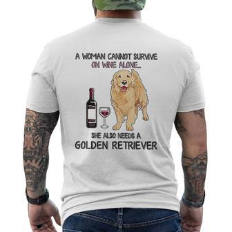 A Woman Cannot Survive On Wine Alone Golden Retriever Mens Back Print T-shirt | Seseable CA