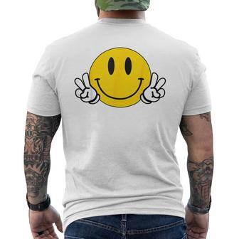 Yellow Smile Face Cute Checkered Peace Smiling Happy Face Men's T-shirt Back Print | Mazezy