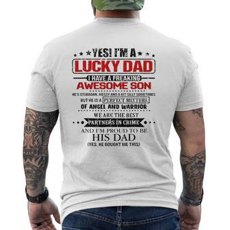 Yes I'm A Lucky Dad I Have A Freaking Awesome Son Men Mens Back Print T-shirt | Mazezy