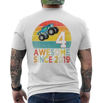 Youth 4Th Birthday Monster Truck Lover 4 Years Old Vintage Retro Men's T-shirt Back Print - Monsterry DE