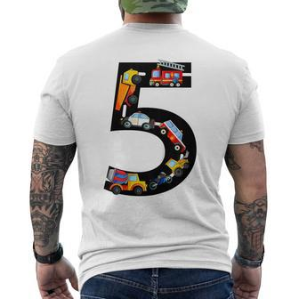 Youth 5Th Birthday Boys Cars Vehicles 5 Years Birthday Men's T-shirt Back Print - Thegiftio UK