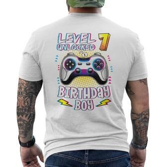 Youth 7 Years Old Birthday Level 7 Unlocked Gamer 7Th Birthday Boy Men's T-shirt Back Print - Thegiftio UK