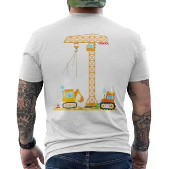 Youth Birthday 4 Year Old Boy Construction Vehicles Digger Crane Men's T-shirt Back Print - Thegiftio UK