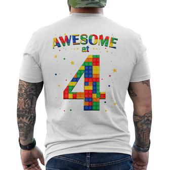 Youth Building Blocks Bricks Awesome At 4 Years Old Birthday Boy Men's T-shirt Back Print - Thegiftio UK