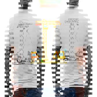 Youth Construction Site 4Th Birthday Excavator Crane Boys Vehicles Men's T-shirt Back Print - Thegiftio UK