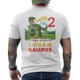 Youth Logan Saurus Rawr I'm 2 Dinosaur T-Rex Personalized Name Men's T-shirt Back Print - Seseable