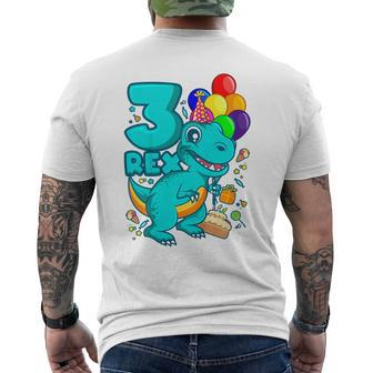 Youth Three Rex Boy Dino Trex 3Rd Birthday Men's T-shirt Back Print - Seseable