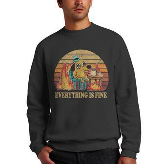 Everything Is Fine Dog Drinking Coffee Burning Meme Men Crewneck Graphic Sweatshirt - Thegiftio UK