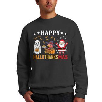 Happy Hallothanksmas Ghost Turkey Pumpkin Christmas Santa Men Crewneck Graphic Sweatshirt - Thegiftio UK