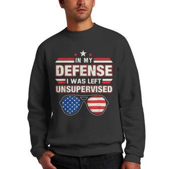 In My Defense I Was Left Unsupervised American Flag Vintage Men Crewneck Graphic Sweatshirt - Thegiftio UK