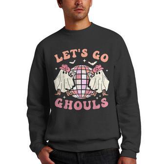 Lets Go Ghouls Halloween Spooky Season Groovy Retro Ghost Men Crewneck Graphic Sweatshirt - Thegiftio UK