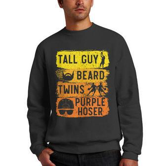 Mens Tall Guy Beard Twins Purple Hoser Twin Bearded Humor Men Crewneck Graphic Sweatshirt - Thegiftio UK