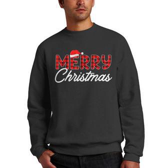 Merry Christmas Buffalo Plaid Red Santa Hat Xmas Pajamas V2 Men Crewneck Graphic Sweatshirt - Thegiftio UK