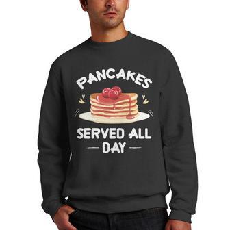 Pancakes Served All Day Foodies Sweet Dish Crown Men Crewneck Graphic Sweatshirt - Thegiftio UK