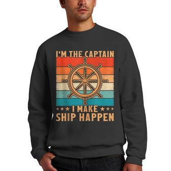 Vintage Retro Ship Wheel Im The Captain I Make Ship Happen Men Crewneck Graphic Sweatshirt - Thegiftio UK