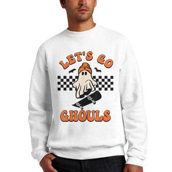 Halloween Ghost Lets Go Ghouls Funny Gifts Skateboarding Men Crewneck Graphic Sweatshirt - Thegiftio UK
