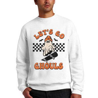 Halloween Ghost Lets Go Ghouls Funny Gifts Skateboarding Men Crewneck Graphic Sweatshirt - Thegiftio UK