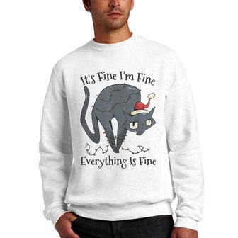 Its Fine Im Fine Everything Is Fine Cat Christmas Lights Men Crewneck Graphic Sweatshirt - Thegiftio UK